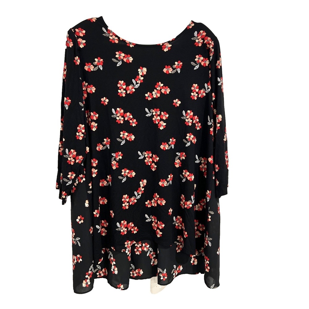 Alfani Women's Plus Size 3X Flowy Floral Stretchy Pullover Tunic w. High Low Hem